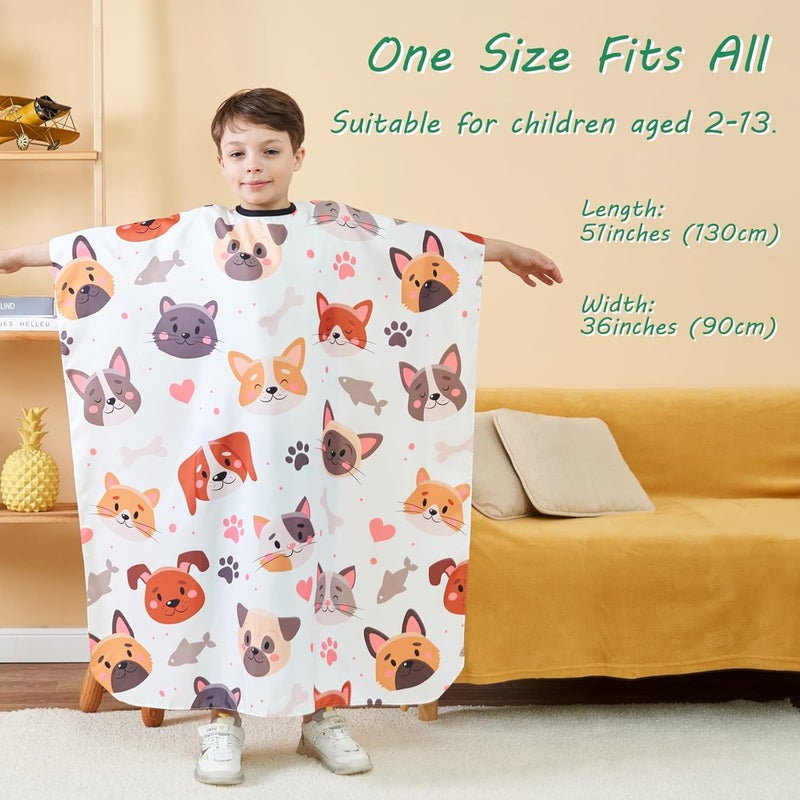 Iusmnur Barber Cape for Kids, Professional Hair Salon Cape with Adjustable Neck Strap, Shampoo Hair Cutting Cape for Salon and Home - 51 x 36 inches (Cartoon Dog & Cat Pattern) - Image 4
